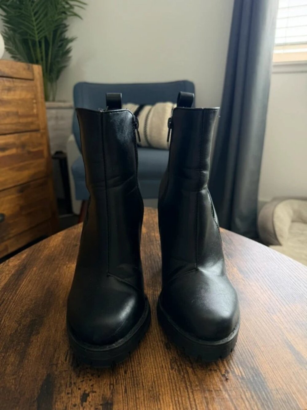 Nasty Gal Black Platform Lug Sole Block Heel Boots Size 5 / EU 38